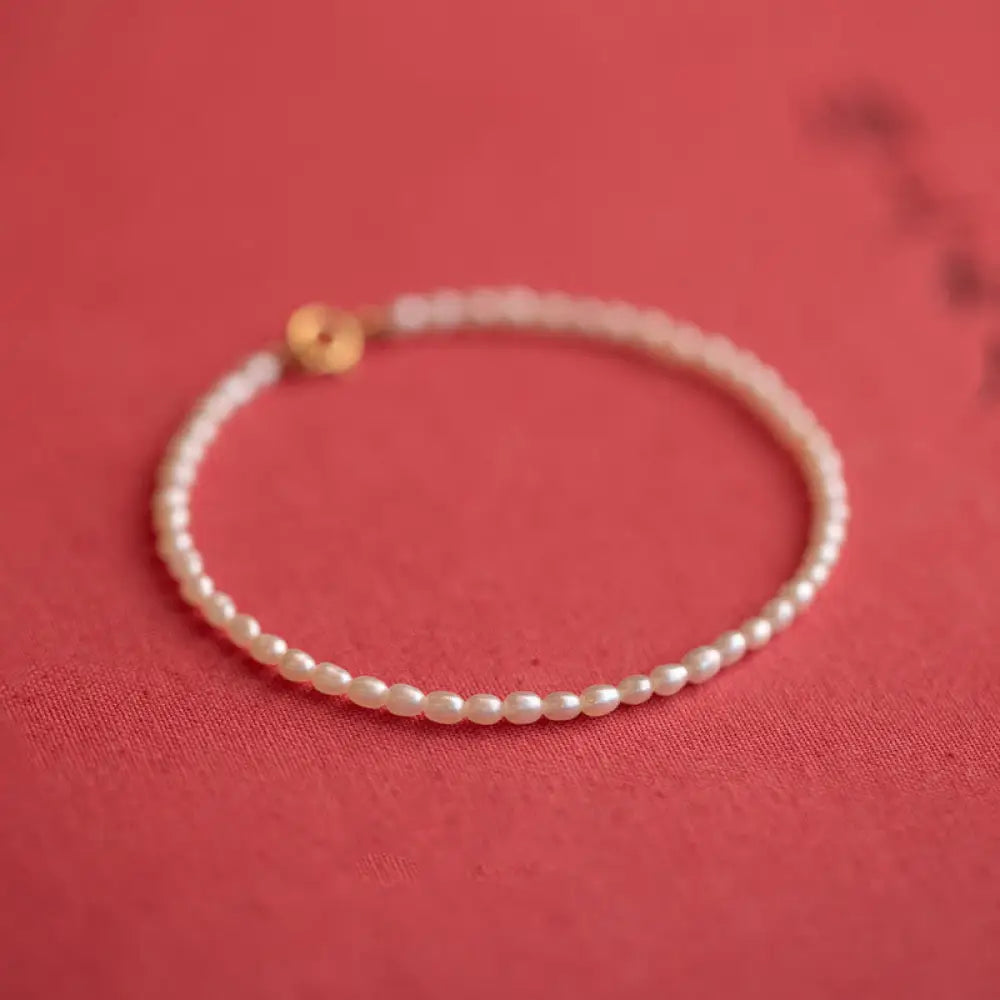 Buddha Stones 2mm Natural Pearl Ultra-thin Beads 14k Gold Plated Copper Wisdom Bracelet - BWOOOH - 2mm Pearl(Wrist