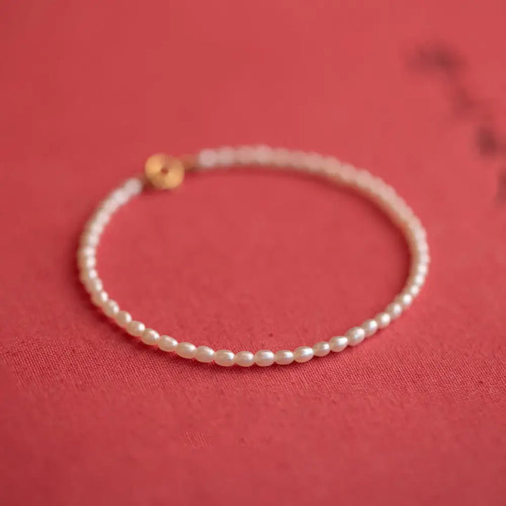 Buddha Stones 2mm Natural Pearl Ultra-thin Beads 14k Gold Plated Copper Wisdom Bracelet - BWOOOH - 2mm Pearl(Wrist