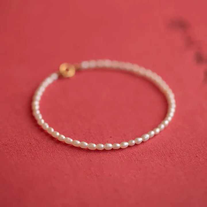 Buddha Stones 2mm Natural Pearl Ultra-thin Beads 14k Gold Plated Copper Wisdom Bracelet - BWOOOH - 2mm Pearl(Wrist