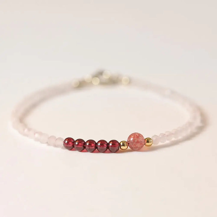 BWOOOH 2mm ultra-thin healing energy bracelet with Rose Quartz and Garnet.