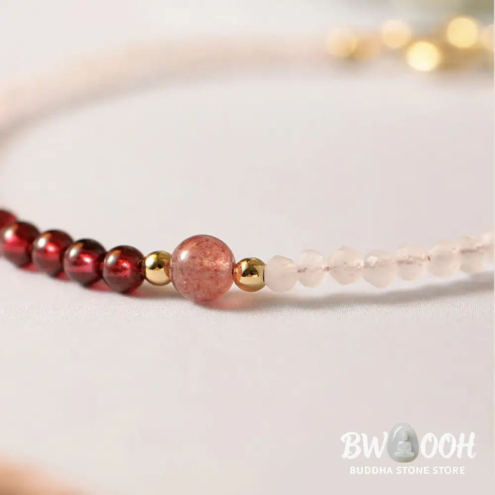 Buddha Stones 2mm Rose Quartz Garnet Strawberry Quartz Ultra-Thin Beads Healing Energy Bracelet - BWOOOH - Bracelet