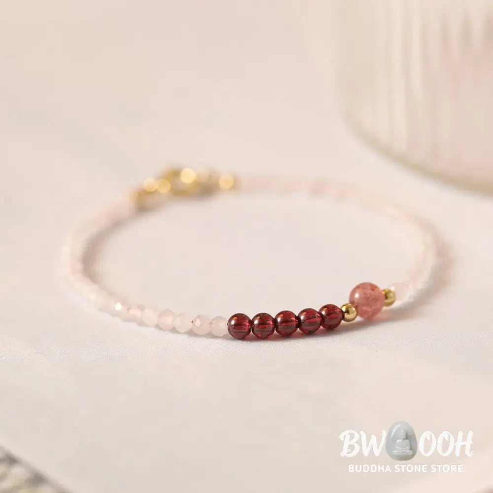 Buddha Stones 2mm Rose Quartz Garnet Strawberry Quartz Ultra-Thin Beads Healing Energy Bracelet - BWOOOH - Bracelet