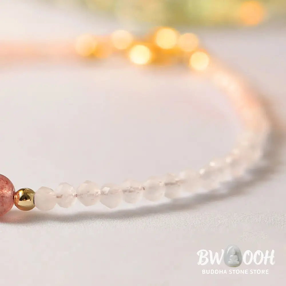 Buddha Stones 2mm Rose Quartz Garnet Strawberry Quartz Ultra-Thin Beads Healing Energy Bracelet - BWOOOH - Bracelet
