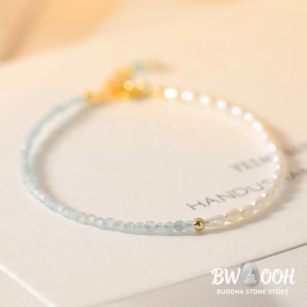 Buddha Stones 2mm Turquoise Pearl Ultra-thin Beads 14k Gold Plated Copper Wisdom Bracelet - BWOOOH - Bracelet
