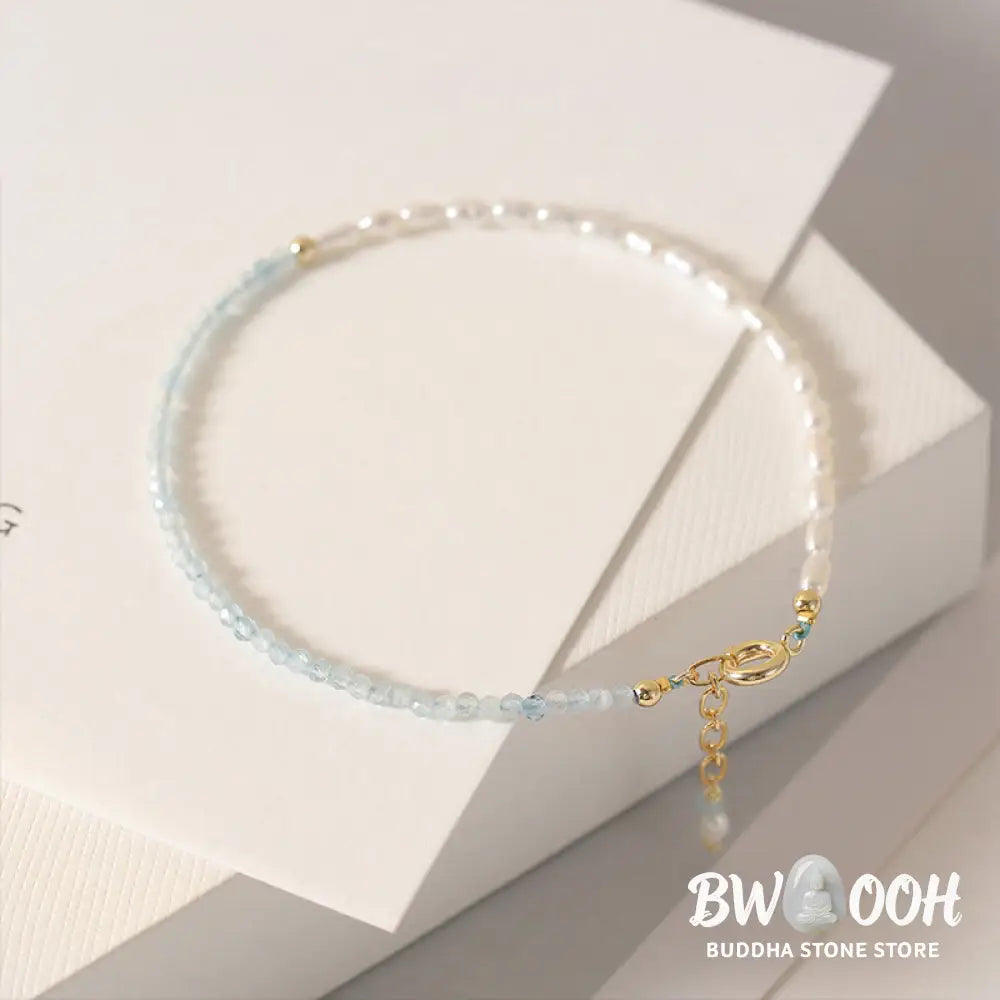 Buddha Stones 2mm Turquoise Pearl Ultra-thin Beads 14k Gold Plated Copper Wisdom Bracelet - BWOOOH - Bracelet