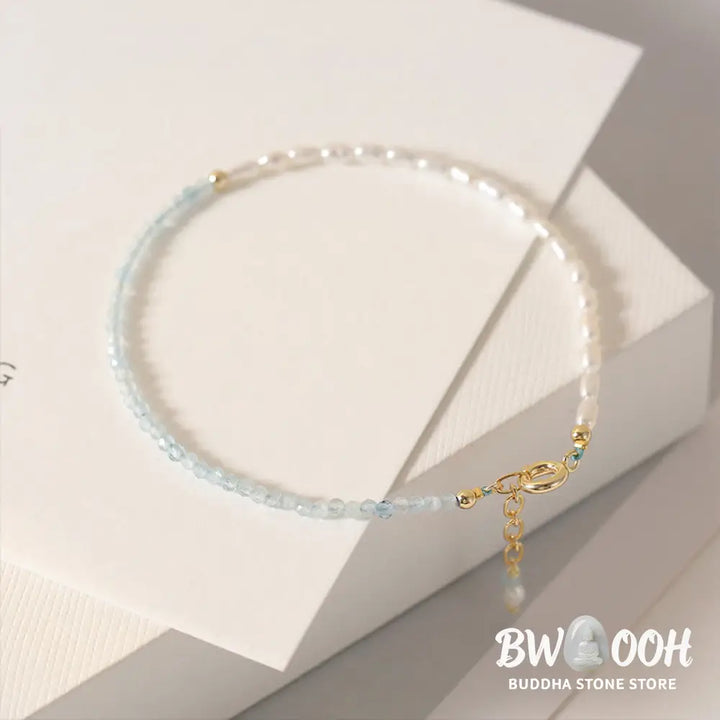 Buddha Stones 2mm Turquoise Pearl Ultra-thin Beads 14k Gold Plated Copper Wisdom Bracelet - BWOOOH - Bracelet