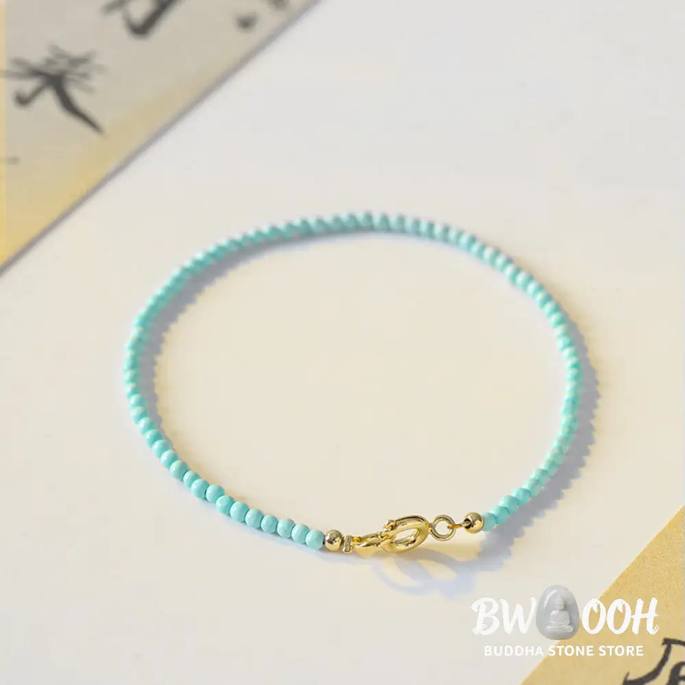Buddha Stones 2mm Turquoise Ultra-thin Beads 14k Gold Plated Copper Wisdom Bracelet - BWOOOH - Bracelet