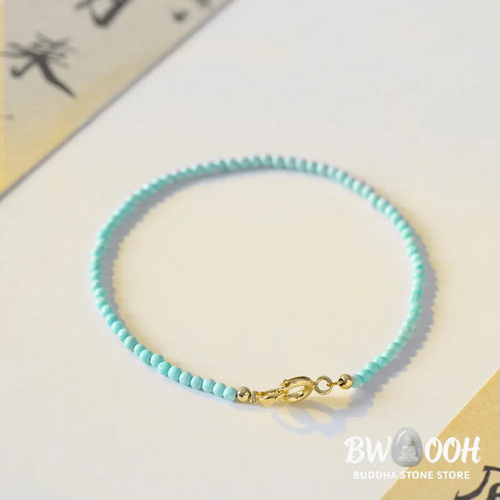 Buddha Stones 2mm Turquoise Ultra-thin Beads 14k Gold Plated Copper Wisdom Bracelet - BWOOOH - Bracelet