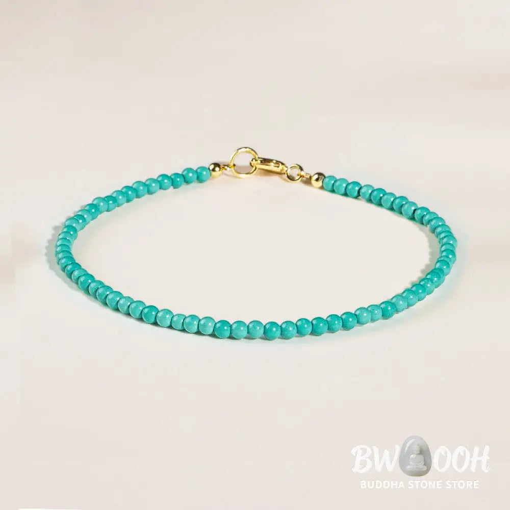 Buddha Stones 2mm Turquoise Ultra-thin Beads 14k Gold Plated Copper Wisdom Bracelet - BWOOOH - Bracelet