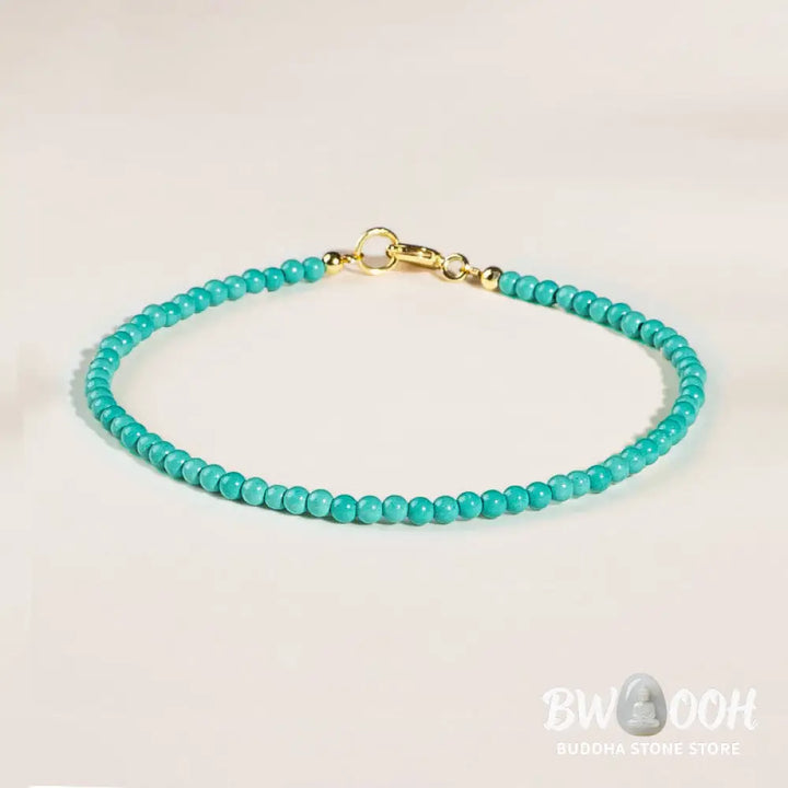 Buddha Stones 2mm Turquoise Ultra-thin Beads 14k Gold Plated Copper Wisdom Bracelet - BWOOOH - Bracelet