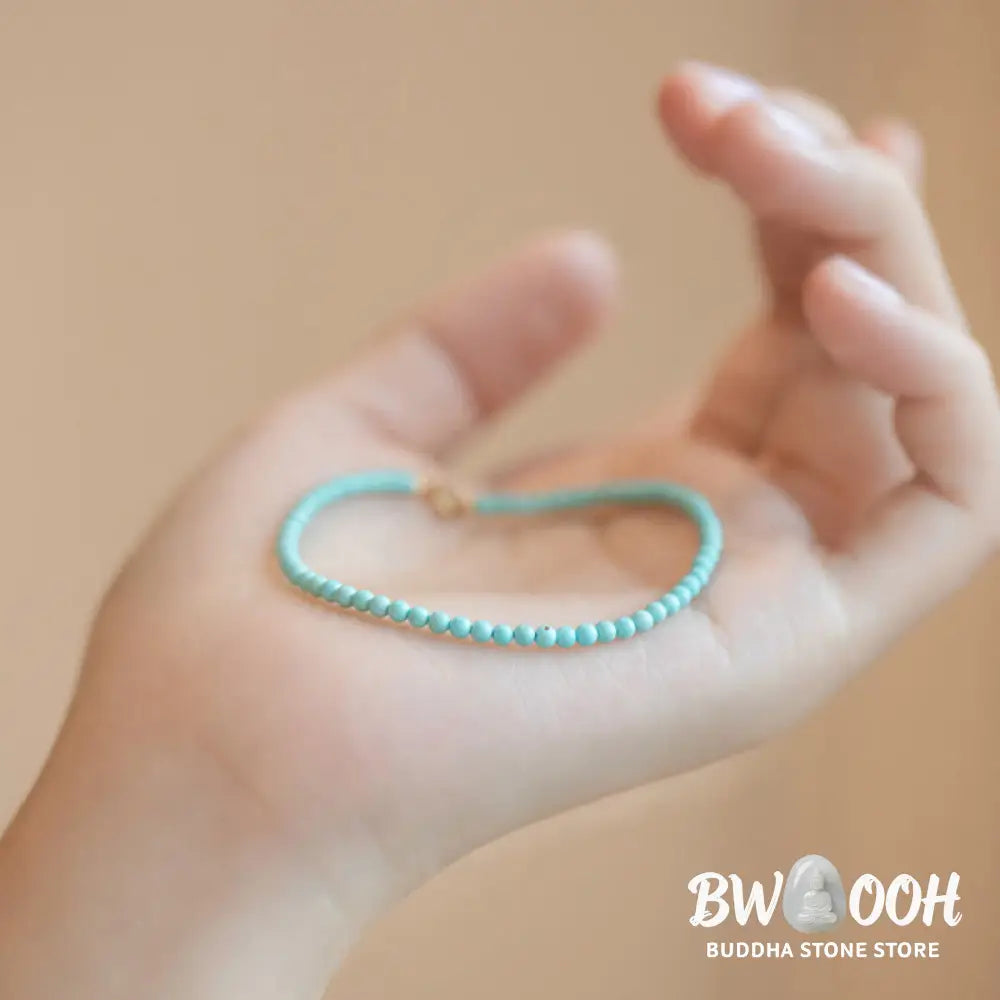 Buddha Stones 2mm Turquoise Ultra-thin Beads 14k Gold Plated Copper Wisdom Bracelet - BWOOOH - Bracelet