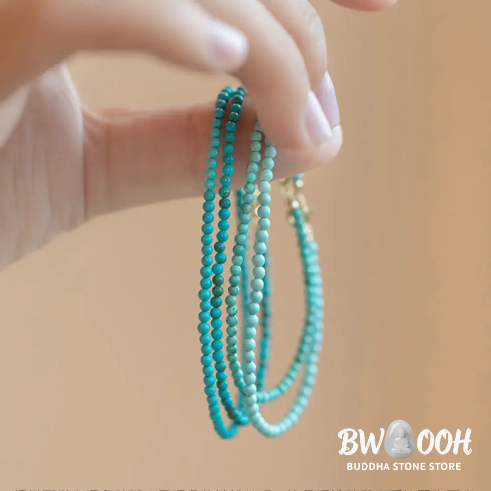 Buddha Stones 2mm Turquoise Ultra-thin Beads 14k Gold Plated Copper Wisdom Bracelet - BWOOOH - Bracelet