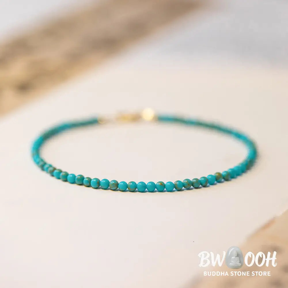 Buddha Stones 2mm Turquoise Ultra-thin Beads 14k Gold Plated Copper Wisdom Bracelet - BWOOOH - Bracelet