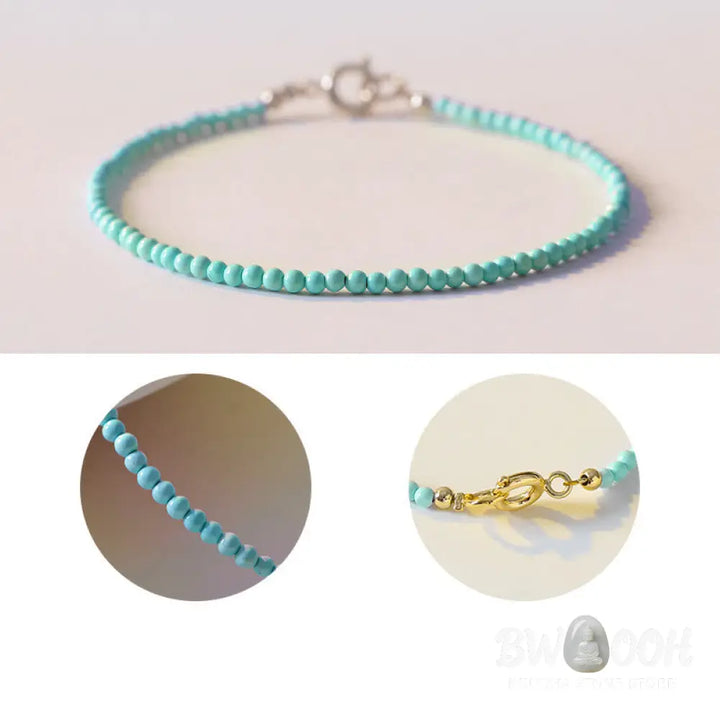 Buddha Stones 2mm Turquoise Ultra-thin Beads 14k Gold Plated Copper Wisdom Bracelet - BWOOOH - Bracelet