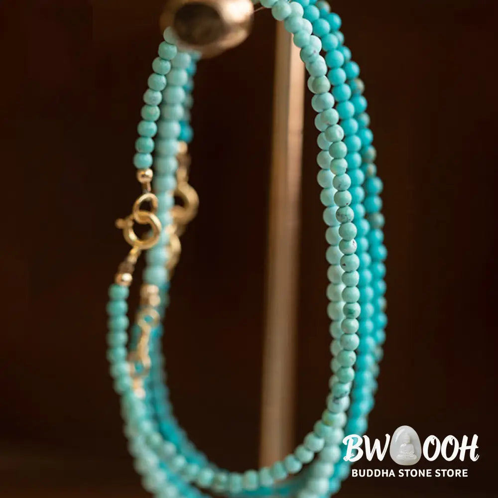 Buddha Stones 2mm Turquoise Ultra-thin Beads 14k Gold Plated Copper Wisdom Bracelet - BWOOOH - Bracelet