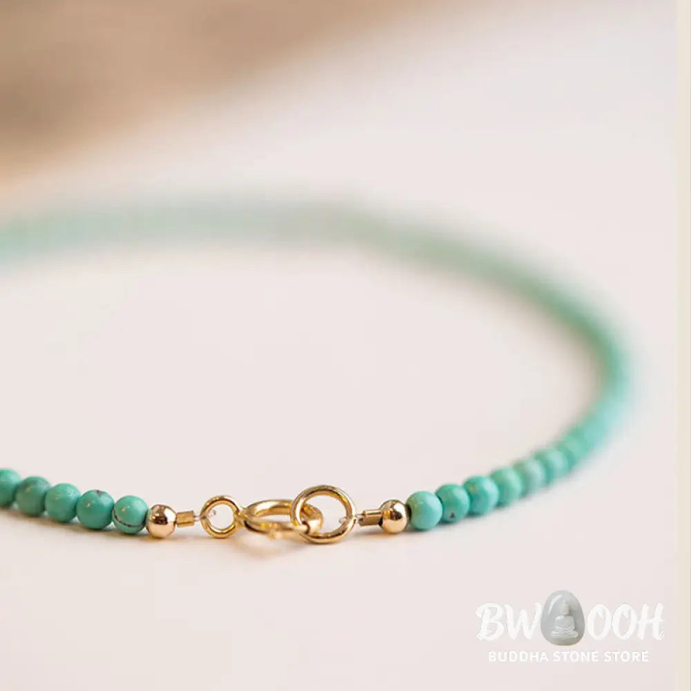 Buddha Stones 2mm Turquoise Ultra-thin Beads 14k Gold Plated Copper Wisdom Bracelet - BWOOOH - Bracelet