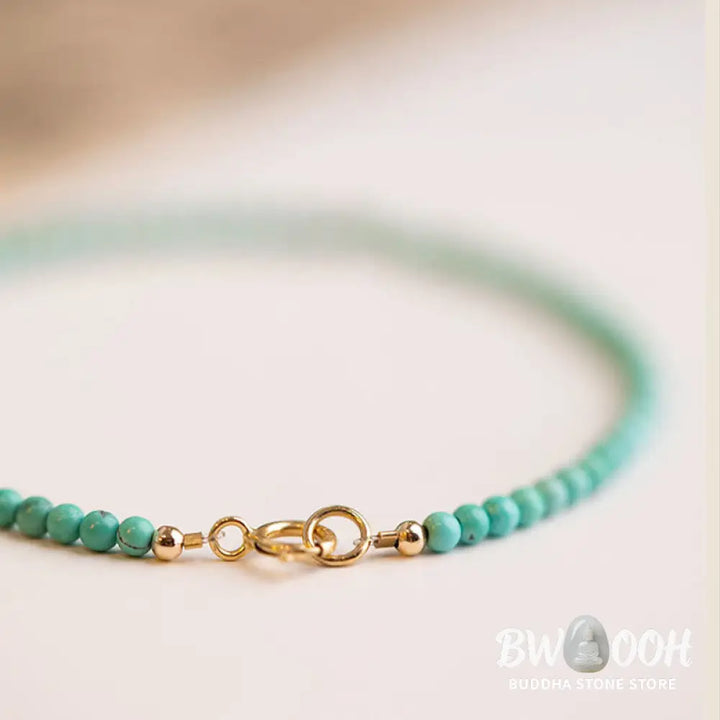 Buddha Stones 2mm Turquoise Ultra-thin Beads 14k Gold Plated Copper Wisdom Bracelet - BWOOOH - Bracelet