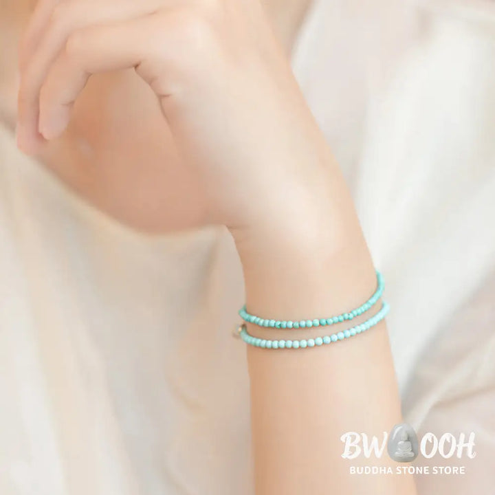 Buddha Stones 2mm Turquoise Ultra-thin Beads 14k Gold Plated Copper Wisdom Bracelet - BWOOOH - Bracelet