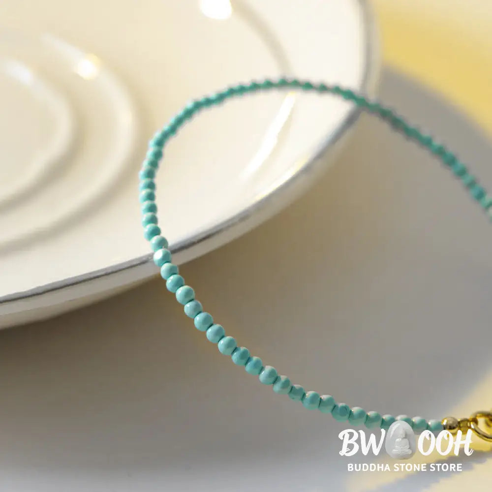 Buddha Stones 2mm Turquoise Ultra-thin Beads 14k Gold Plated Copper Wisdom Bracelet - BWOOOH - Bracelet
