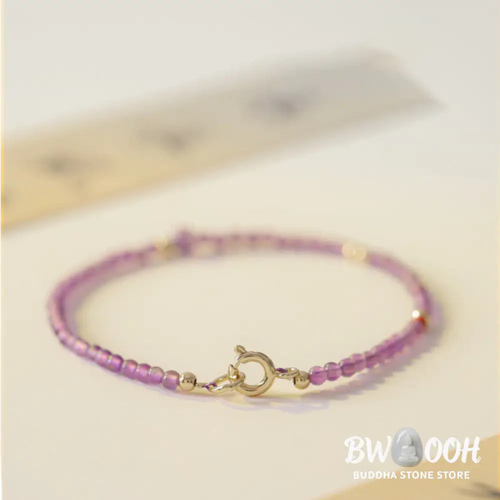 Buddha Stones 2mm Ultra-Thin Beads Natural Amethyst 14k Gold Plated Copper Inner Peace Meditation Bracelet - BWOOOH