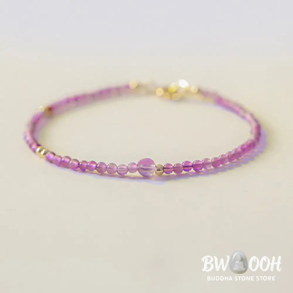 Buddha Stones 2mm Ultra-Thin Beads Natural Amethyst 14k Gold Plated Copper Inner Peace Meditation Bracelet - BWOOOH