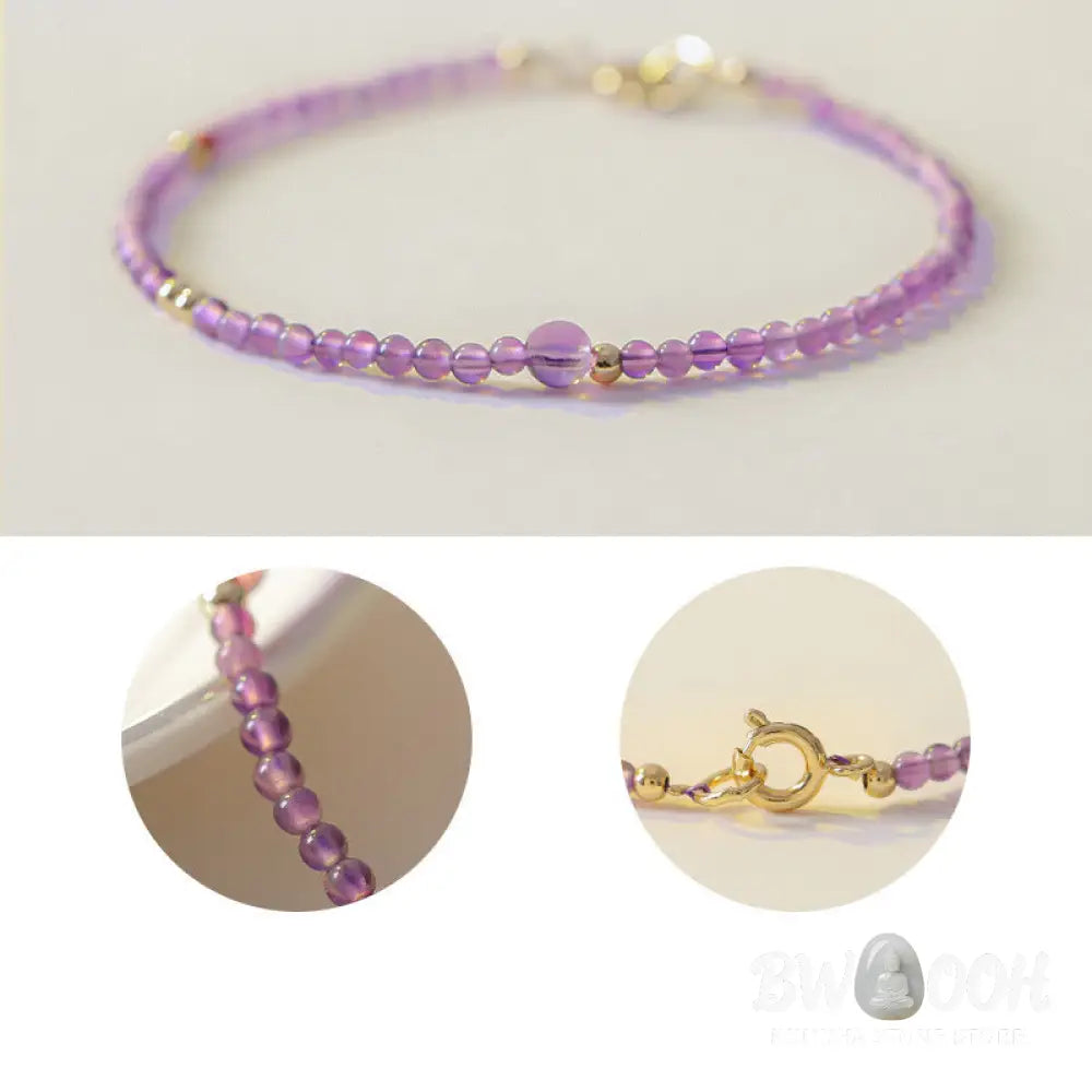 Buddha Stones 2mm Ultra-Thin Beads Natural Amethyst 14k Gold Plated Copper Inner Peace Meditation Bracelet - BWOOOH