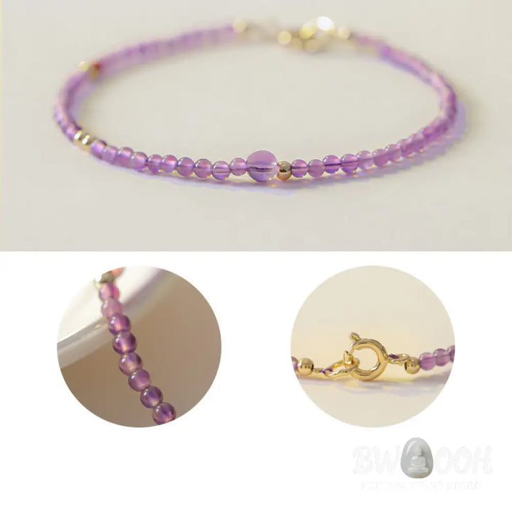 Buddha Stones 2mm Ultra-Thin Beads Natural Amethyst 14k Gold Plated Copper Inner Peace Meditation Bracelet - BWOOOH