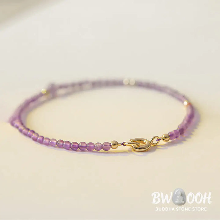 Buddha Stones 2mm Ultra-Thin Beads Natural Amethyst 14k Gold Plated Copper Inner Peace Meditation Bracelet - BWOOOH