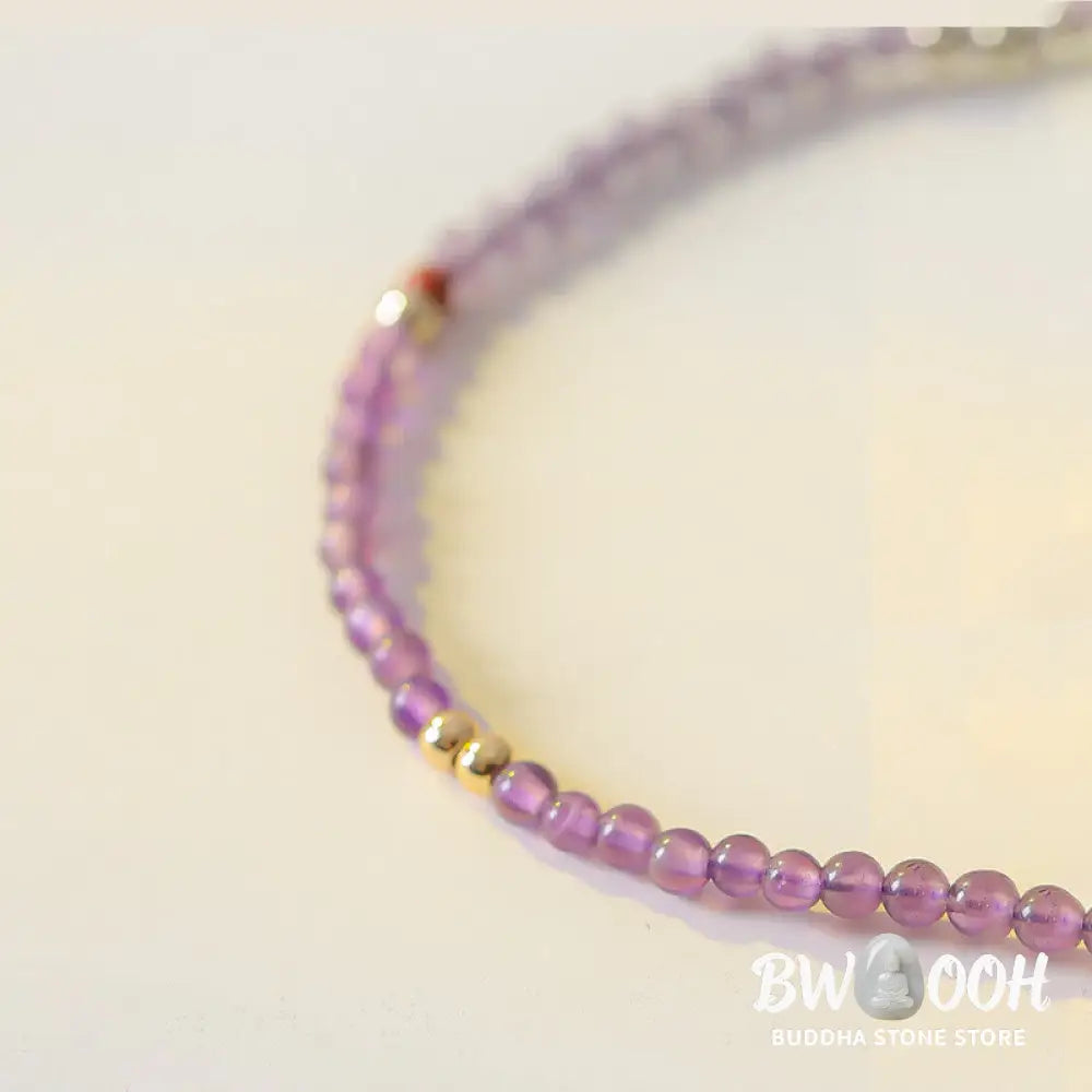 Buddha Stones 2mm Ultra-Thin Beads Natural Amethyst 14k Gold Plated Copper Inner Peace Meditation Bracelet - BWOOOH