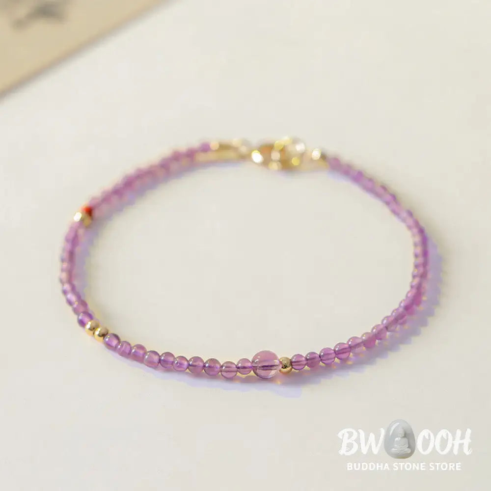 Buddha Stones 2mm Ultra-Thin Beads Natural Amethyst 14k Gold Plated Copper Inner Peace Meditation Bracelet - BWOOOH