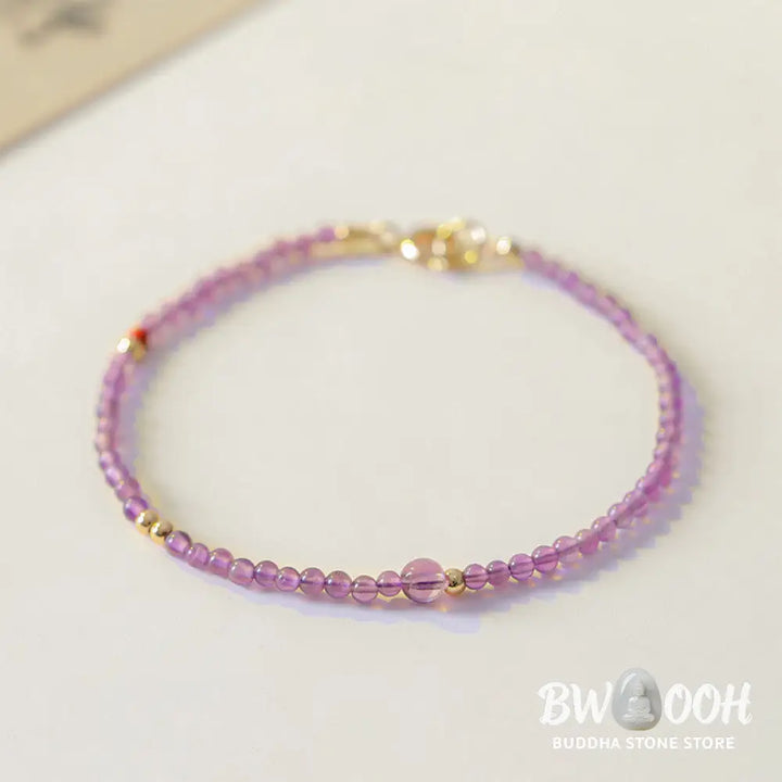Buddha Stones 2mm Ultra-Thin Beads Natural Amethyst 14k Gold Plated Copper Inner Peace Meditation Bracelet - BWOOOH