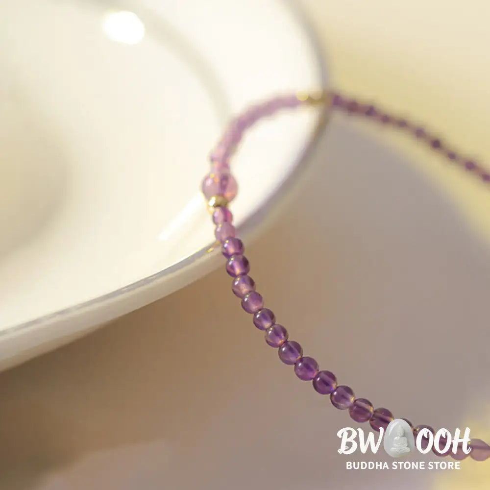 Buddha Stones 2mm Ultra-Thin Beads Natural Amethyst 14k Gold Plated Copper Inner Peace Meditation Bracelet - BWOOOH