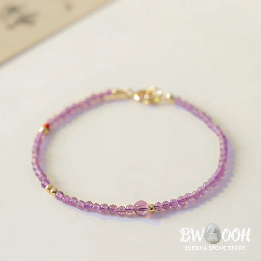 Buddha Stones 2mm Ultra-Thin Beads Natural Amethyst 14k Gold Plated Copper Inner Peace Meditation Bracelet - BWOOOH