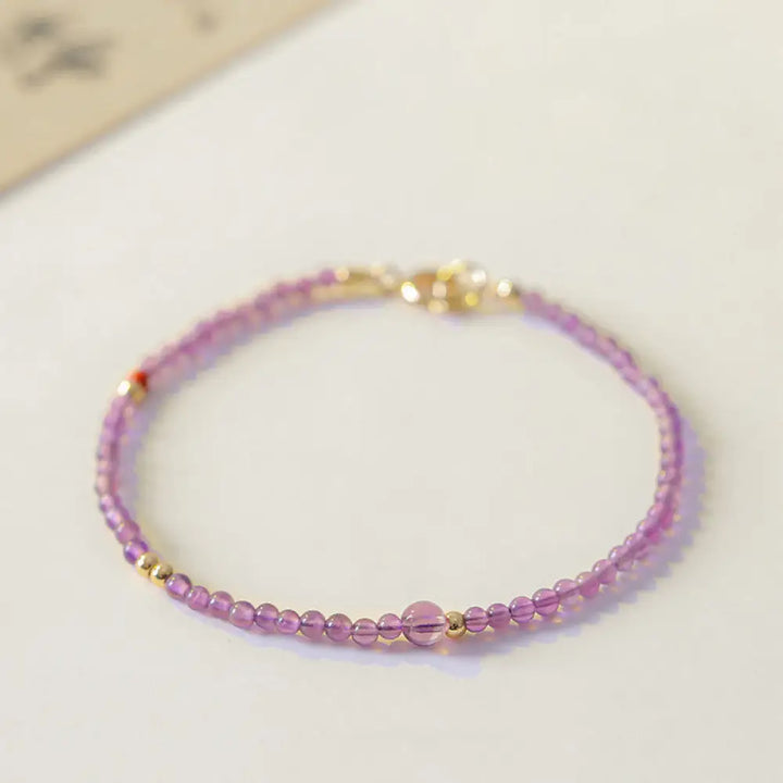 Buddha Stones 2mm Ultra-Thin Beads Natural Amethyst 14k Gold Plated Copper Inner Peace Meditation Bracelet - BWOOOH