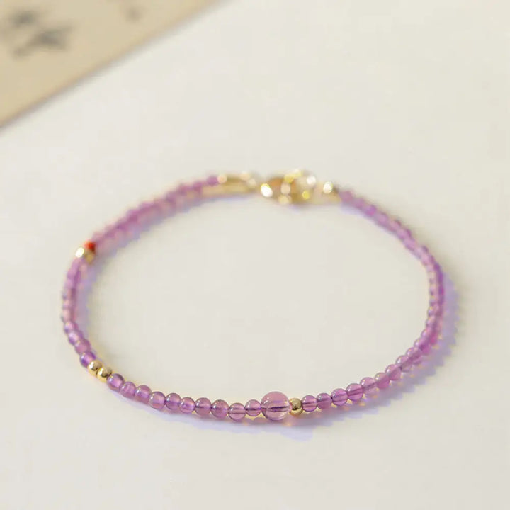 Buddha Stones 2mm Ultra-Thin Beads Natural Amethyst 14k Gold Plated Copper Inner Peace Meditation Bracelet - BWOOOH