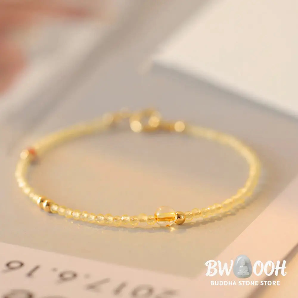 Buddha Stones 2mm Ultra-thin Citrine 14K Gold Plated Copper Beads Protection Bracelet - BWOOOH - Bracelet