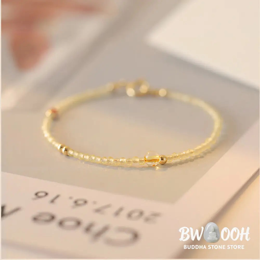 Buddha Stones 2mm Ultra-thin Citrine 14K Gold Plated Copper Beads Protection Bracelet - BWOOOH - Bracelet