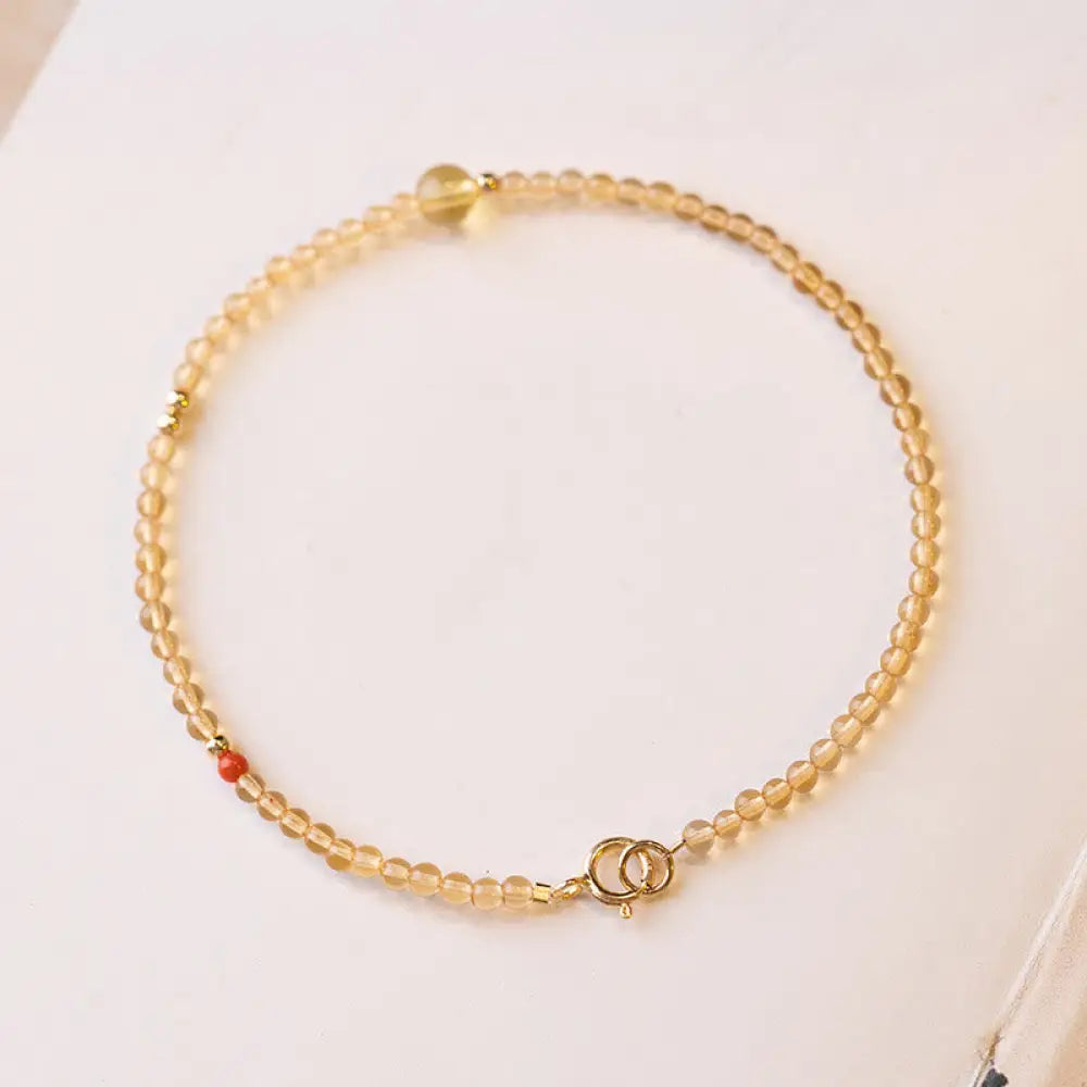 Buddha Stones 2mm Ultra-thin Citrine 14K Gold Plated Copper Beads Protection Bracelet - BWOOOH - 2mm Round Beads / 15cm