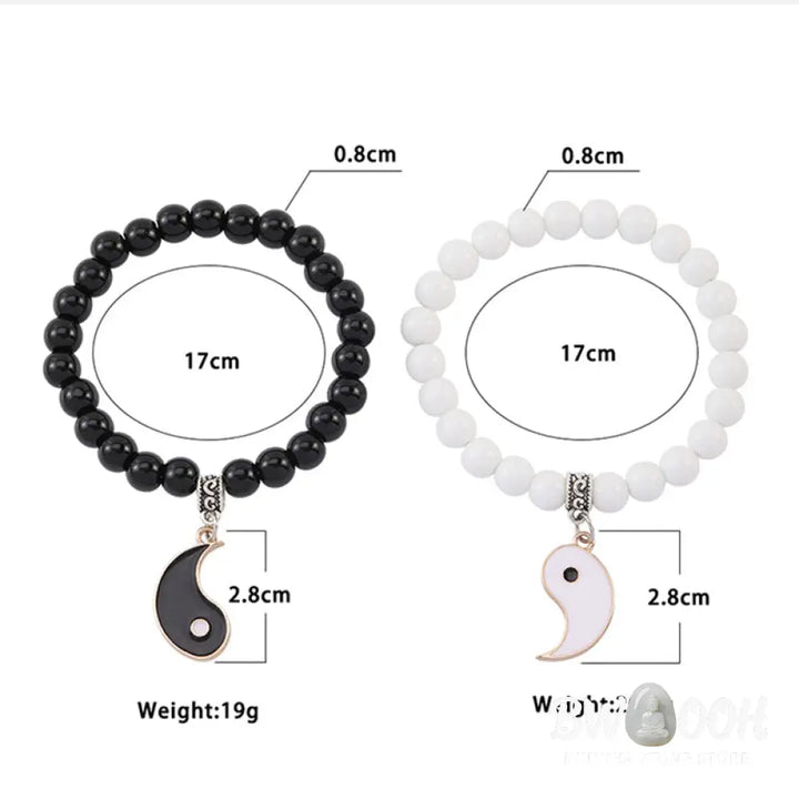 Buddha Stones 2Pcs Black Onyx White Turquoise Bead Yin Yang Protection Couple Bracelet - BWOOOH - Bracelet