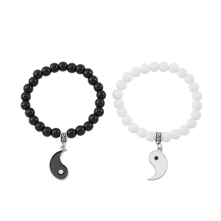 Buddha Stones 2Pcs Black Onyx White Turquoise Bead Yin Yang Protection Couple Bracelet - BWOOOH - Black&amp;White Yin Yang