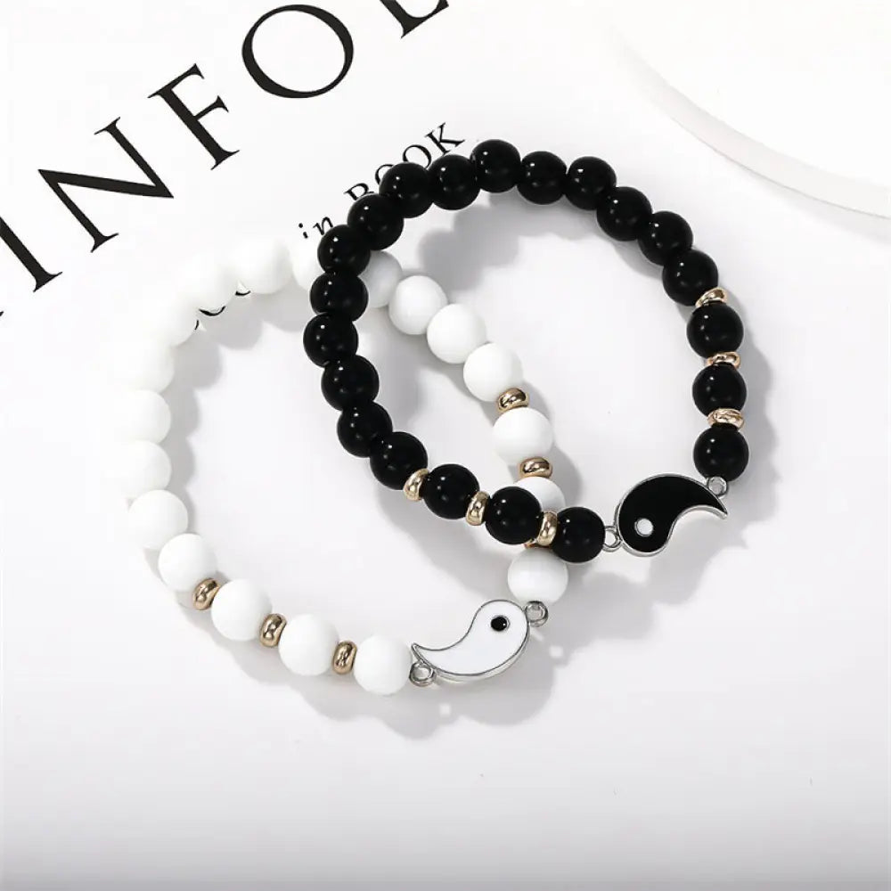 BWOOOH 2Pcs Black Onyx White Turquoise Bead Yin Yang Protection Couple Bracelet - BWOOOH - Small Bead Yin Yang