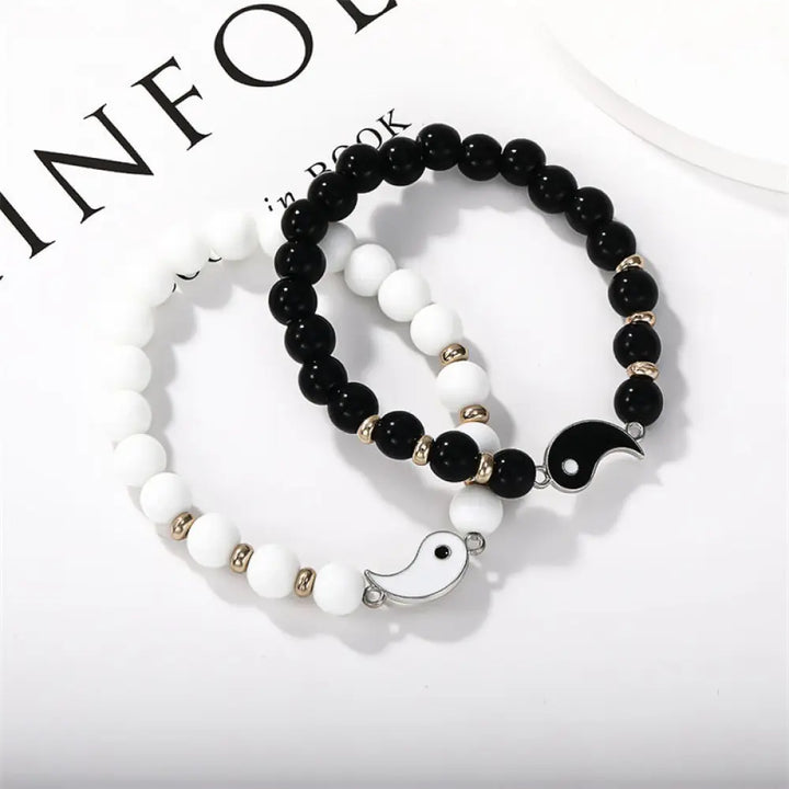 BWOOOH 2Pcs Black Onyx White Turquoise Bead Yin Yang Protection Couple Bracelet - BWOOOH - Small Bead Yin Yang