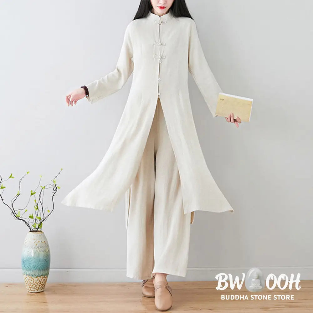 Buddha Stones 2Pcs Chinese Frog Button Design Zen Tai Chi Meditation Clothing Cotton Linen Top Pants Women’s Set