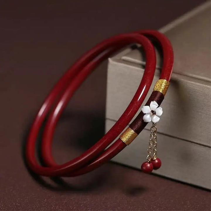 BWOOOH 2Pcs Cinnabar Flower Blessing Bangle Charm Bracelet – Cinnabar feng shui car charm for healing and spiritual wellness