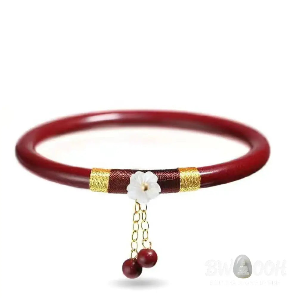 Buddha Stones 2Pcs Cinnabar Flower Blessing Bangle Charm Bracelet - BWOOOH - Cinnabar(Inner Diameter 58mm) - Bracelet