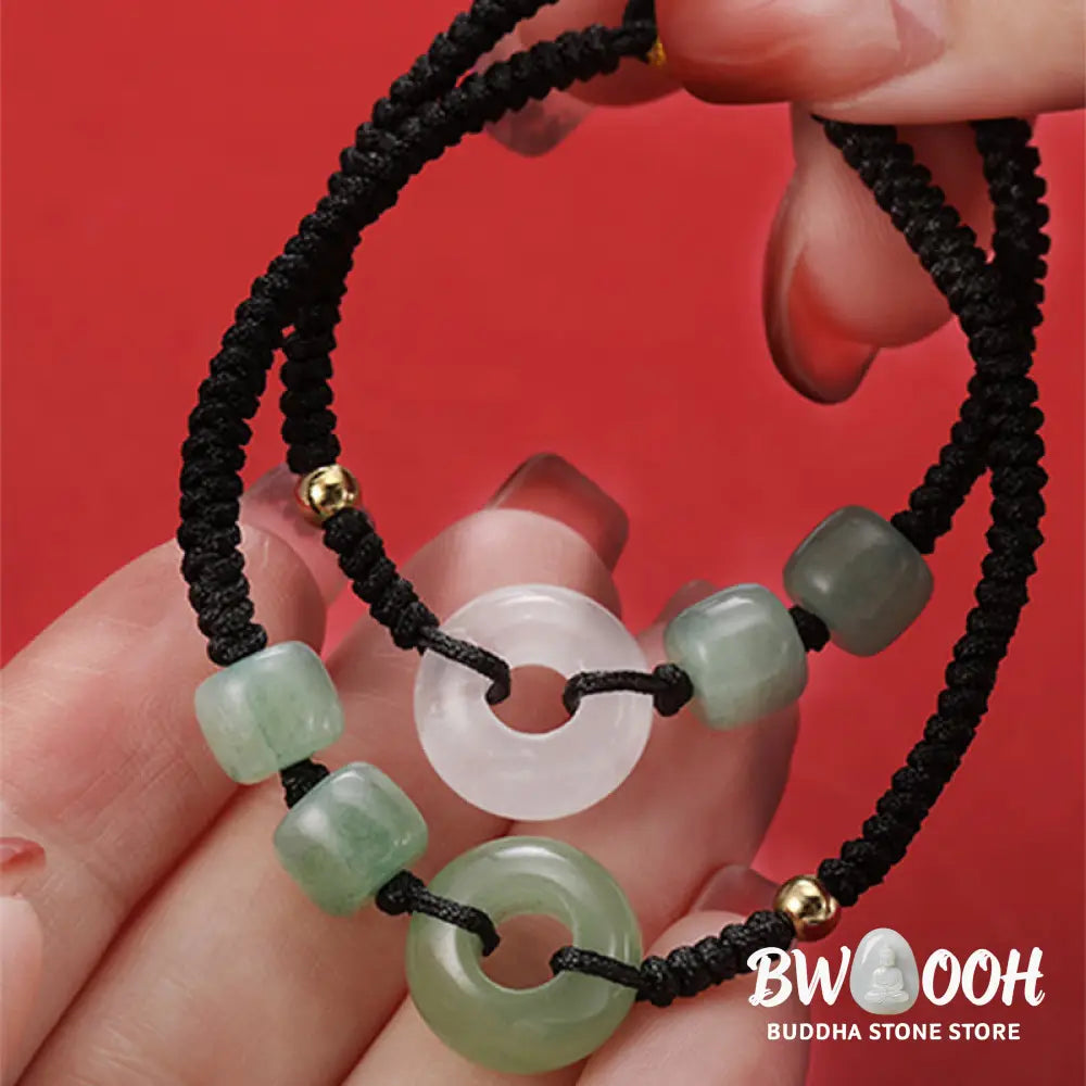 Buddha Stones 2Pcs Green Aventurine White Jade Peace Buckle Luck Braided Couple Bracelet - BWOOOH - Bracelet