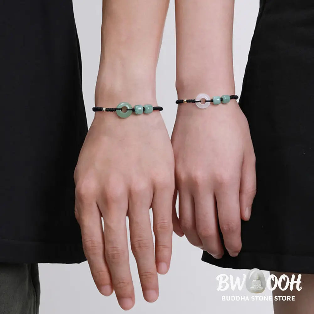 Buddha Stones 2Pcs Green Aventurine White Jade Peace Buckle Luck Braided Couple Bracelet - BWOOOH - Bracelet