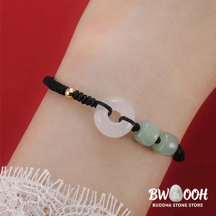 Buddha Stones 2Pcs Green Aventurine White Jade Peace Buckle Luck Braided Couple Bracelet - BWOOOH - Bracelet