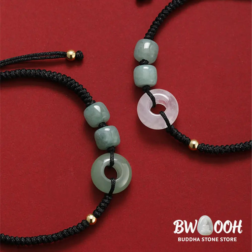 Buddha Stones 2Pcs Green Aventurine White Jade Peace Buckle Luck Braided Couple Bracelet - BWOOOH - Bracelet