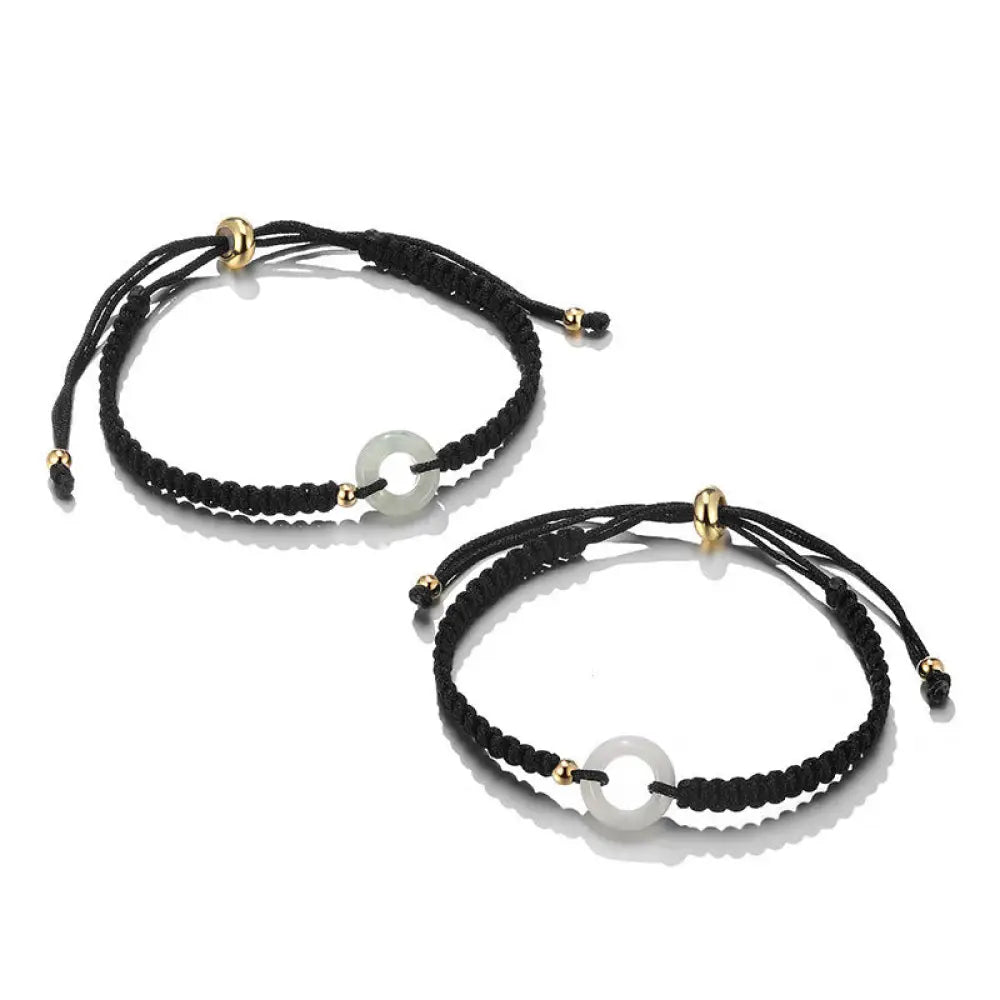 Buddha Stones 2Pcs Green Aventurine White Jade Peace Buckle Luck Braided Couple Bracelet - BWOOOH - White Peace